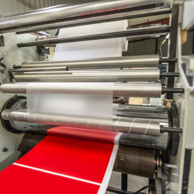 Matte or gloss plastic machine in a printing press for a perfect finish of printed documents.