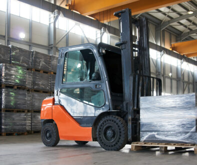 Working Forklift in warehouse