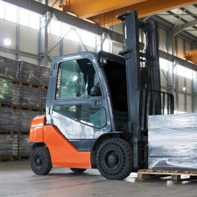 Working Forklift in warehouse