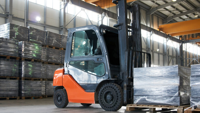 Working Forklift in warehouse